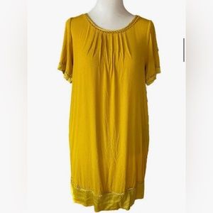 Anthropologie Maeve Mini Dress Medium Yellow Gold Pleated Cutout Swing Verdet